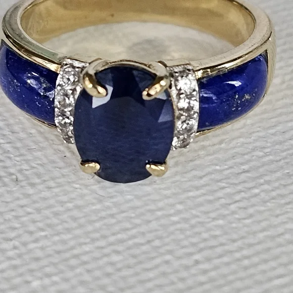 Genuine Lapis Lazuli & Blue Sapphire Ring 18k Gold/Sterling Silver Sz 7 ! ✨️ - Picture 4 of 4